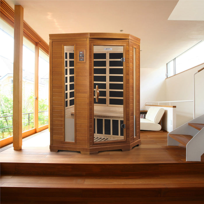 Dynamic Saunas DYN-6225-02 Elite 2 Person Corner Ultra Low EMF FAR Infrared Sauna Heming Elite