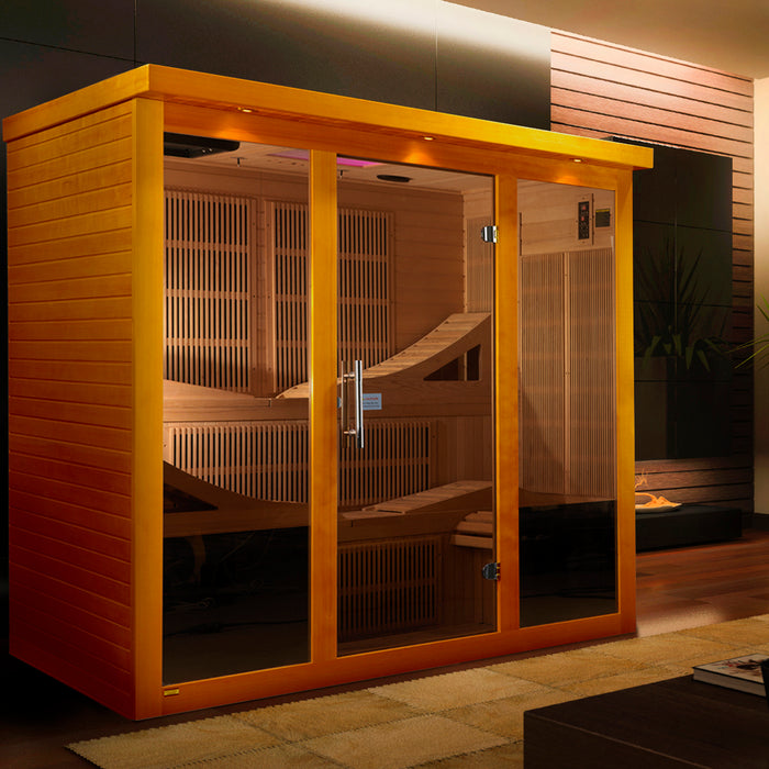Dynamic Sauna Monaco DYN-6996-01 Elite 6 Person Ultra Low EMF FAR Infrared Sauna with Honey Finish